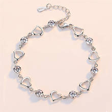 Senhora charme zircão coração pulseira para menina jóias nova moda prata 925 esterlina pulseira feminino acessórios de festa princesa 2024 - compre barato