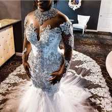 Свадебные платья 2020 Русалка с коротким шлейфом Кружева Аппликация Нигерийский Африканский стиль с длинным рукавом летние пляжные свадебные платья размера плюс 2024 - купить недорого