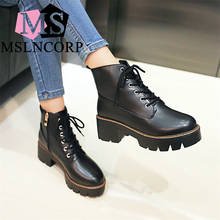 Plus Size 34-43 Autumn Winter warm Fashion Women's Lace-Up Women Snow Boots Platform Black Ankle boots Casual Martin Boots Shoes 2024 - buy cheap