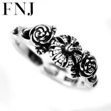 FNJ-Anillo de plata de primera ley con forma de rosa para hombre y mujer, sortija, plata esterlina 925, tamaño ajustable, joya fina, Popular, S925 2024 - compra barato