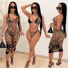 New Sexy Leopard Print Women Bikini Swimsuit Brazilian Beachwear Sleeveless Hollow Out Laced Beach Dress 3 Pieces Bathing Suit 2024 - buy cheap