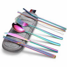Stainless Steel Cutlery Set Portable Cutlery Camping Dinner Set Knives Fork Spoons Chopsticks Straw Tableware Travel Cutlery Bag 2024 - buy cheap