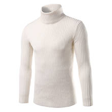 Suéter slim masculino com gola alta, pulôver de tricô slim para homens, outono e inverno 2021 2024 - compre barato