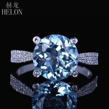 HELON-Anillo de boda de oro blanco de 10k para mujer, sortija de compromiso de diamante, Topacio azul brillante, redondo, 3,5 CT, 10mm 2024 - compra barato