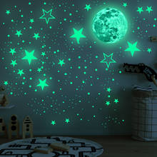 Adesivo de parede luminoso 3d, estrelas e lua florescentes brilham no escuro, decorações de parede para o quarto de crianças, 20/30cm 2024 - compre barato