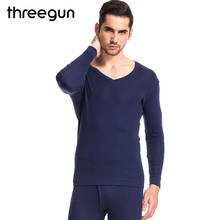 THREEGUN 100%Cotton Men's Underwear V-Neck Warm Long Johns Set Ultra-Soft Thin Thermal Underwear Undershirts Male Homewear Set 2024 - buy cheap