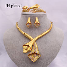 Dubai, conjuntos de joias douradas para mulheres, presentes de casamento africano, noivado, pulseira, colar, brincos, conjunto de anel 2024 - compre barato
