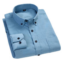 Aoliwen masculino 100% algodão veludo azul cor sólida camisa de manga longa tamanho grande 6xl tendências casual respirável macio magro ajuste camisas 2024 - compre barato