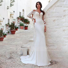 Elegant Wedding Dresses O-Neck Long Sleeves Mermaid Bridal Gowns Chiffon 3D Flower Plus Size Beach White Ivory Vestidos De Novia 2024 - buy cheap