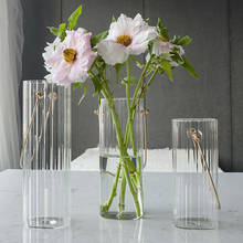 Скандинавская портативная прозрачная стеклянная ваза в полоску для цветов, домашняя простая сухая Цветочная композиция, симпатичная Маленькая ваза с орнаментом для гидропоники 2022 - купить недорого