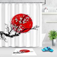 Cortina de tela de poliéster para decoración del hogar, visillo de ducha de estilo de pintura china, flor roja, pantalla impermeable para Baño 2024 - compra barato