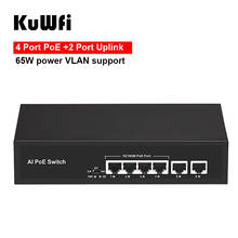 Kuwfi 10/100mbps 4 porto poe + 2 porto ethernet uplink poe switch de rede ieee 802.3af/at suporte padrão 65w potência vlan 2024 - compre barato