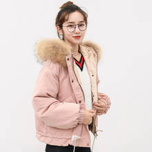 Short White Duck Down Jacket Women Winter Large Fur Collar Korean Hooded Parka Pink Coat Jackets Campera Mujer KJ532 2024 - buy cheap