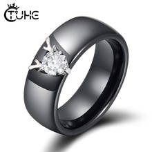 Женское керамическое кольцо с кристаллом AAA, черное или белое кольцо 8 мм из серебра 925 пробы с оленями, подарок на свадьбу 2024 - купить недорого