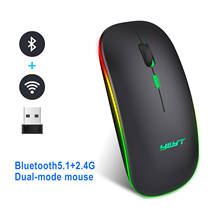 Mouse mudo portátil bluetooth + 2.4g, modo duplo sem fio recarregável com 1600dpi para pc, notebook, escritório de jogos 2024 - compre barato