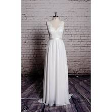 White Lace Chiffon V-Neck Floor-Length A-Line Wedding Dresses Chapel Train Sleeveless Bridal Gowns Custom Made 2024 - buy cheap