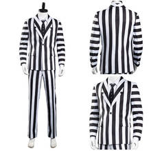 Beetlejuice Adam Cosplay Costume Men Black and White Striped Suit Jacket Shirt Pants Outfits Halloween Carnival 2024 - buy cheap