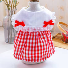 Summer Lace Dog Clothes Bows Plaid Skirt Dress Pet Outfit Suit Red XS XL For Small Cat Costume Girl Party Chihuahua Bichon Pugs 2024 - buy cheap