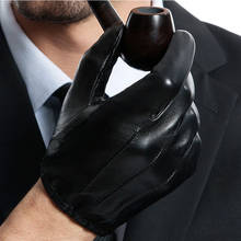 man causal back three lines real leather short unlined leather lambskin gloves in black 2024 - buy cheap
