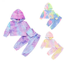 2020 1-6y tie-dye impressão crianças bebê menina outono roupas de manga longa com capuz camisola superior + calças compridas 3 cores algodão outwear 2 peças 2024 - compre barato