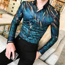 Camisa masculina floral de manga comprida, de alta qualidade, outono, camisa smoking, camisa casual moda urbana, camiseta slim fit, blusa de festa 2024 - compre barato