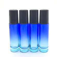 24pcs Empty Gradient Blue-clear Thick 10ml Glass Roller Bottle Perfume Sample Roll-On Black Plastic Cap Essential Oil Container 2024 - buy cheap