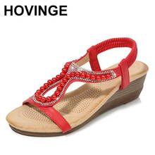 HOVINGESummer New Style Women Pearl Slope Wedge Sandals Fashion Woman Crystal Accessories Leisure Ladies Chain Pearl Heels Shoes 2024 - buy cheap