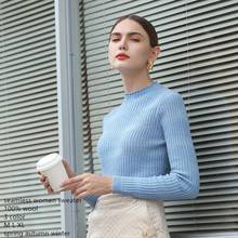 Naizaiga  One-piece seamless mock neck light blue lake blue black mother's worsted thin slim sweater   DSFS20 2024 - buy cheap