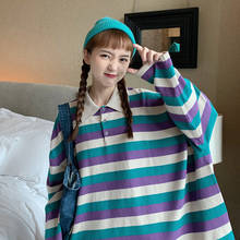 Sudadera holgada a rayas Ins para mujer, ropa Kawaii coreana, estilo japonés Ulzzang Harajuku, Vintage 2024 - compra barato