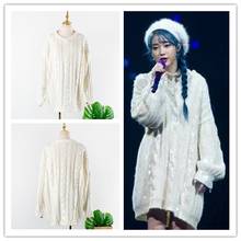 Kpop IU Lee Ji Eun-Jersey de punto con cuello en V para mujer, ropa de calle de moda, suéteres blancos, coreano, talla grande, de lentejuelas, cálido 2024 - compra barato