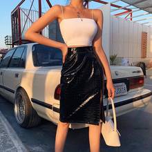 Women High Waist Slim Hip Leather Skirt Fashion Crocodile Pu Leather Skirt 2024 - buy cheap