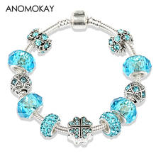 Anomook-pulsera chapada en plata para Mujer, brazalete con abalorios de cristal azul, joyería 2024 - compra barato