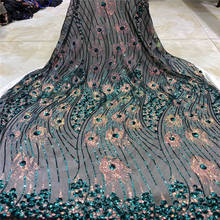 Новое поступление, африканская бархатная кружевная ткань с блестками, 2021, высококачественное кружево, Нигерия, французская сетчатая кружевная ткань, 5 ярдов для платья 2024 - купить недорого