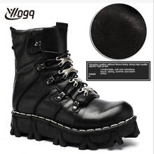 Botas de moto de cuero genuino para hombre, botines militares de combate, botas Punk de calavera gótica, botas de nieve cálidas hechas a mano 50 2024 - compra barato