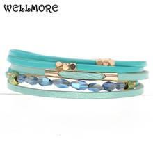 Wellmore-pulseiras femininas de couro, 8 cores, braceletes com pingentes de cristal, joias para festa 2024 - compre barato