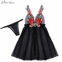 Hot Erotic Night Dress Nightwear Lingerie Lenceria Nightgown Transparent Black Nightdress Women sex, for women, baby dolls, exotic apparel, gleeful lotus 2024 - buy cheap