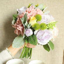 Новый букет искусственных роз, Шелковый цветок для свадебного украшения дома, искусственный цветок, большая роза, Гортензия, гибридный букет 2024 - купить недорого