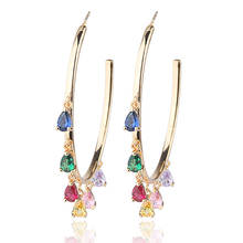 Pendientes de aro con colgante de lujo para mujer, aretes grandes y finos de circonia cúbica, con forma de gota de agua colorida, joyería de Color dorado y negro 2024 - compra barato