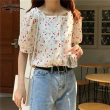 Summer Puff Short Sleeve Women's Blouse Korean Square Collar Print Floral Chiffon Shirt Woman Sweet Female Tops Blusas 14355 2024 - buy cheap