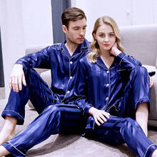 Couple 2PCS Pajamas Casual Striped Bathrobe Silky Satin Autumn New Pyjamas Suit Bridal Wedding Gift Sexy Intimate Lingerie 2024 - buy cheap