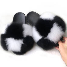 Women Fluffy Plush Fur Slides Summer Fashion Colorful Furry Fur Beach Flip Flops Ladies Breathable Slippers Custom Colors Hot 2024 - buy cheap