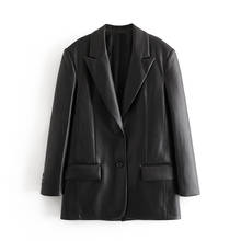 WF - 64093, otoño de Europa y los Estados Unidos, chaquetas de cuero sintético de imitación para mujer, traje suelto para mujer, novedad de 2020 2024 - compra barato