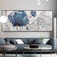 Quadro nórdico de flor azul, pintura a óleo abstrata à mão em tela, arte para parede da sala, decoração de casa, sem moldura 2024 - compre barato