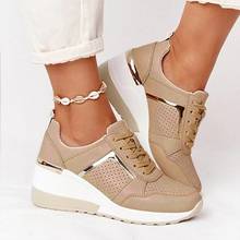 Puimentiua 2021 Women Sneakers Lace-Up Wedge Sports Shoes Women's Vulcanized Shoes Casual Platform Ladies Sneakers Comfy Females 2024 - buy cheap