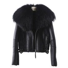 2022 New Fashion Genuine Sheepskin Leather Jacket Motorcycle Woman Short Slim Real Leather Jackets Luxury Winter Nature Fox Fur 2024 - buy cheap
