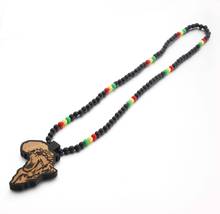 Moda de madeira africano leão pingente de madeira frisado colares para homens colorido grânulo charme jóias 2024 - compre barato