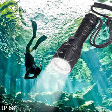 Super brilhante mergulho lanterna ip68 mais alta classificação à prova dhighest água profissional mergulho luz alimentado por 18650 bateria com corda de mão 2024 - compre barato