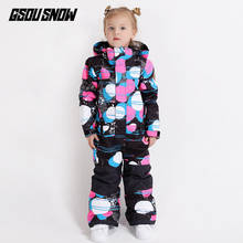 Gsou neve crianças um pedaço terno de esqui snowboard meninas roupas esqui com capuz inverno esporte wear à prova vento à prova dwindproof água meninos wear 2024 - compre barato