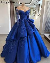 Royal Blue Ball Gown Formal Evening Dresses 2020 Luxury Robe De Soiree Sequins Satin Off Shoulder Prom Long Shiny Maxi Dress 2024 - buy cheap