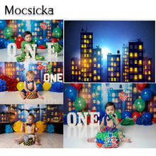 Mocsicka супергерой фотография Фон супер герой город ночь здания Новорожденный ребенок день рождения разбивать торт фотосессия фон 2024 - купить недорого